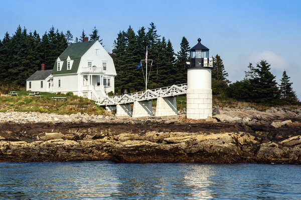 Harbor View of Marshall Point Lighthouse and Keepers Building in Maine Print