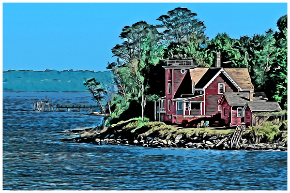 North Conanicut Island Lighthouse in Rhode Island - Illus. Print