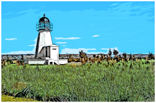 Sandy Point Light Overlooks Narragansett Bay in Rhode Island -Illus. Print