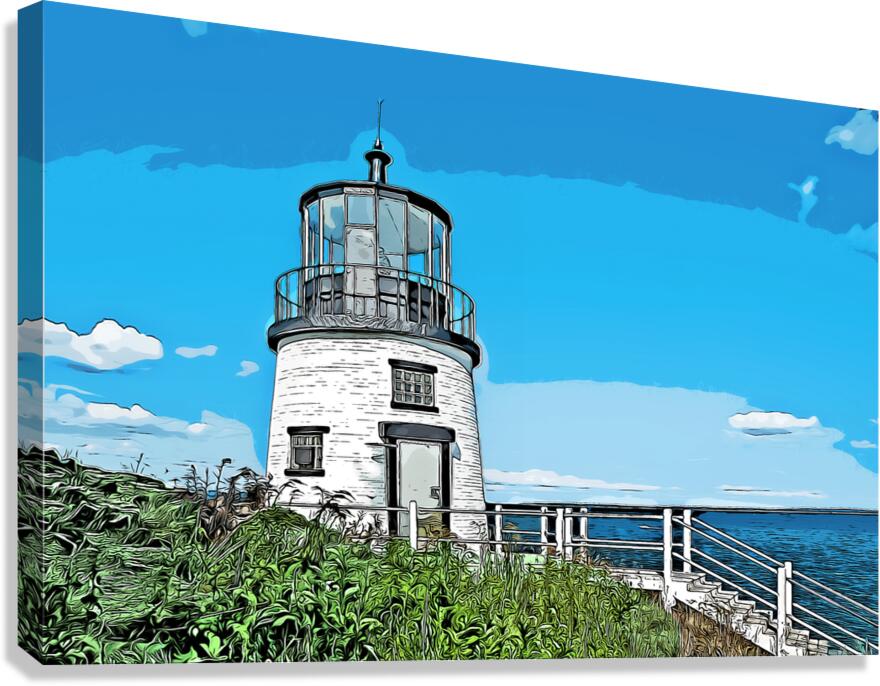 Owls Head Light Overlooks Rockland Harbor in Maine - Illus. Canvas Print