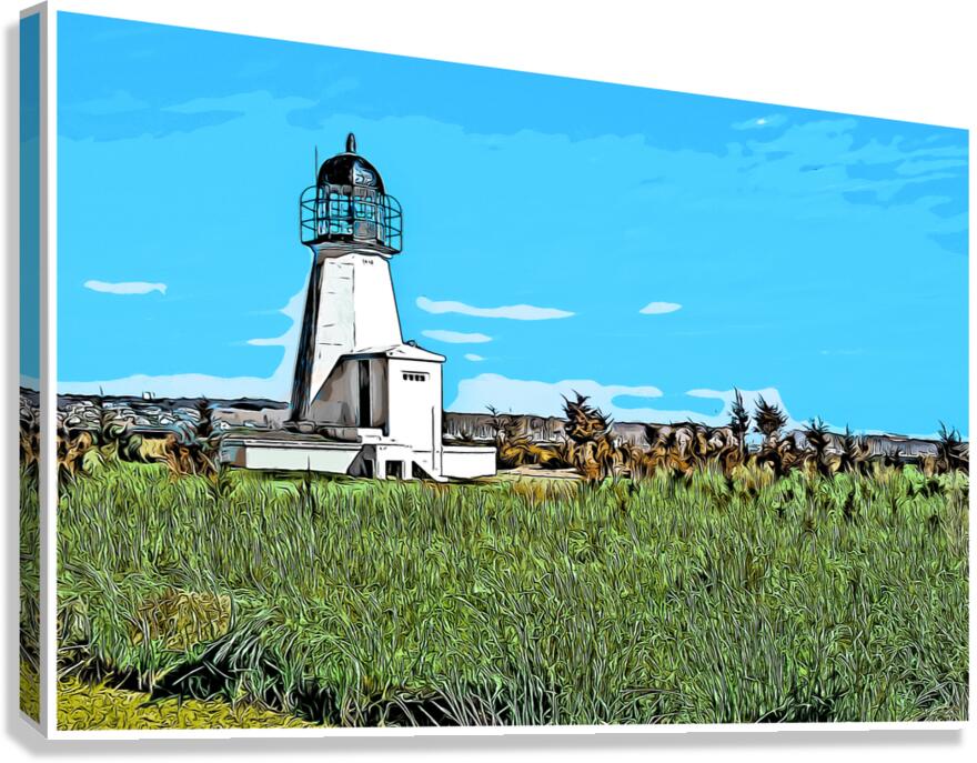 Sandy Point Light Overlooks Narragansett Bay in Rhode Island -Illus. Canvas Print