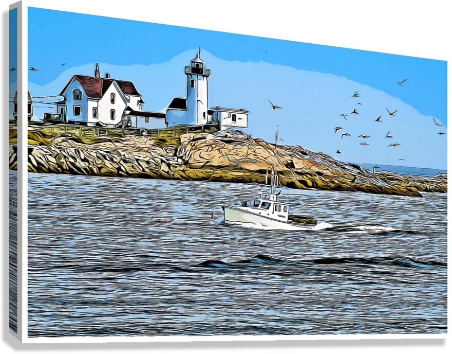 Eastern Point Lighthouse Guides Lobster Boat in Massachusetts - Illus. Canvas Print