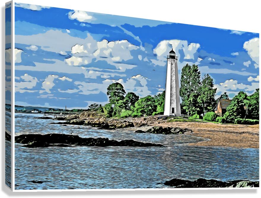 Five Mile Point Lighthouse in Connecticut - Illus. Canvas Print