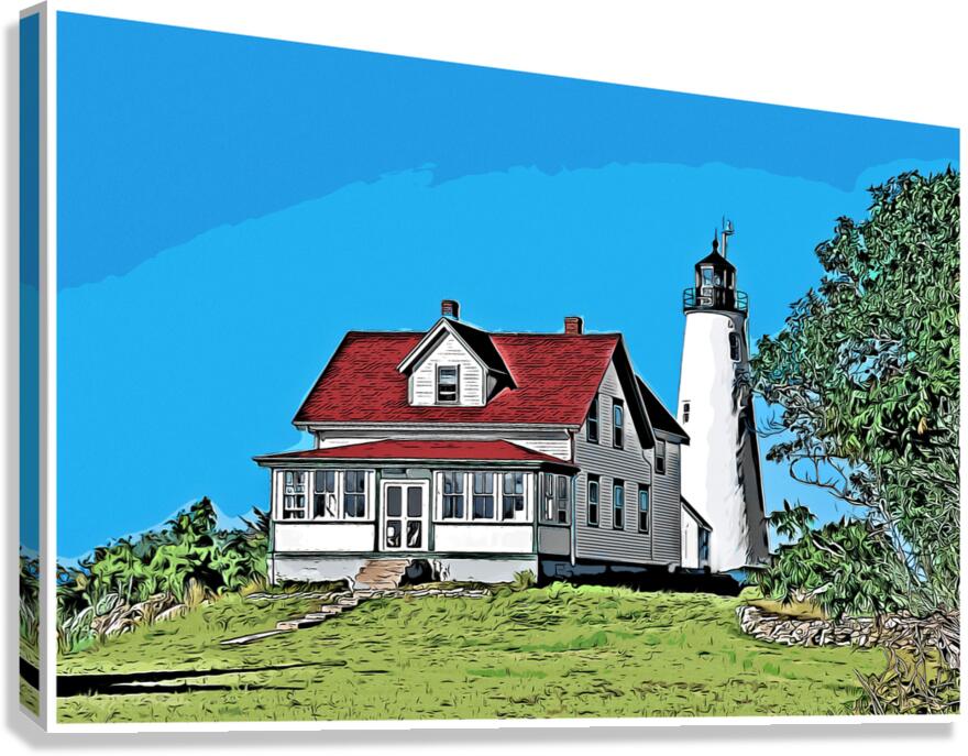 Bakers Island Lighthouse on Summer Day in Salem in Massachusetts - Illus. Canvas Print