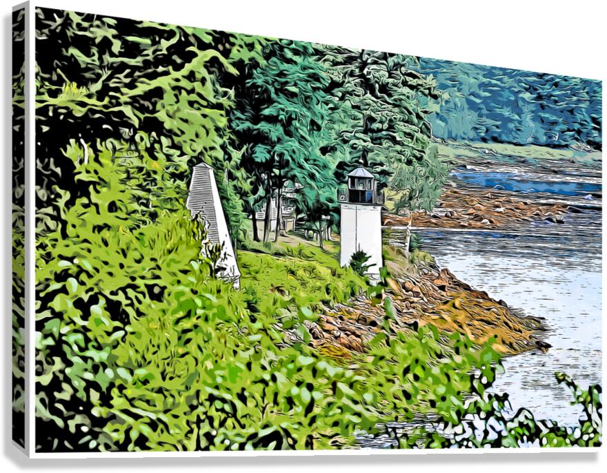 Whitlocks Mill Lighthouse and Fog Tower on River in Northernmost Maine - Illus. Canvas Print
