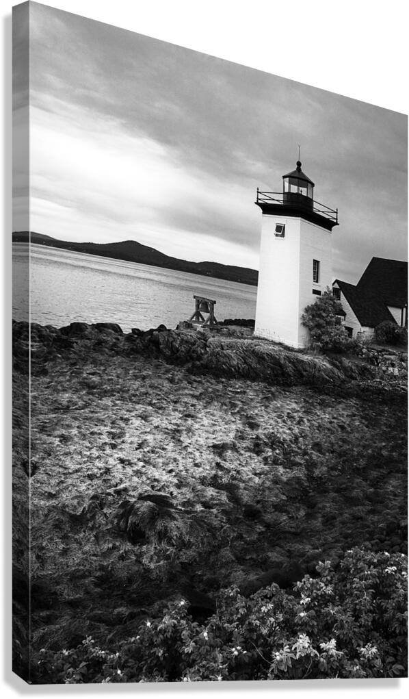 Grindle Point Lighthouse Tower at Low Tide in Maine -  B&W  Canvas Print