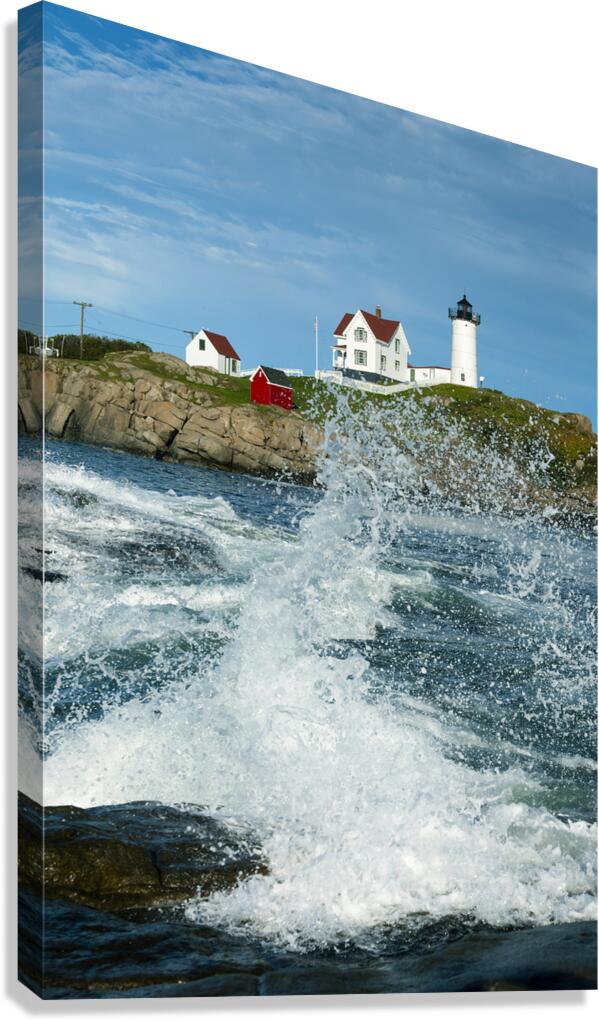 Crashing Waves at Nubble Lighthouse in Southern Maine Canvas Print