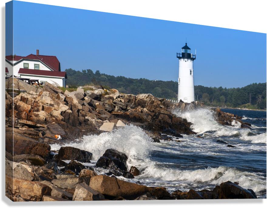 Breaking Waves Along Rocky Shoreline by Portsmouth Harbor Light in New Hampshire Canvas Print