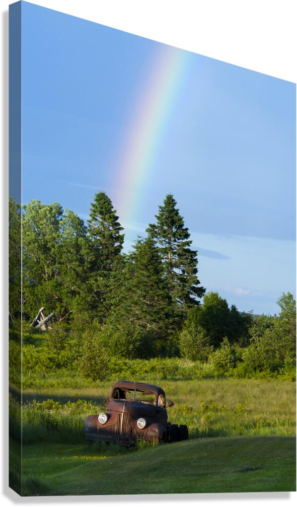 Rainbow by Old Truck in Field in Northern Maine Canvas Print