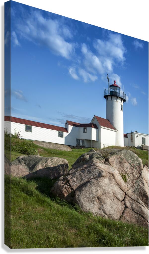 Boulder Shaped Like Wave in Front of Eastern Point Lighthouse in Massachusetts Canvas Print