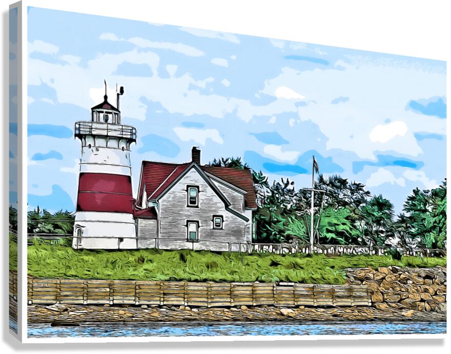 Stratford Point Lighthouse on Overcast Day in Connecticut - Illus. Canvas Print
