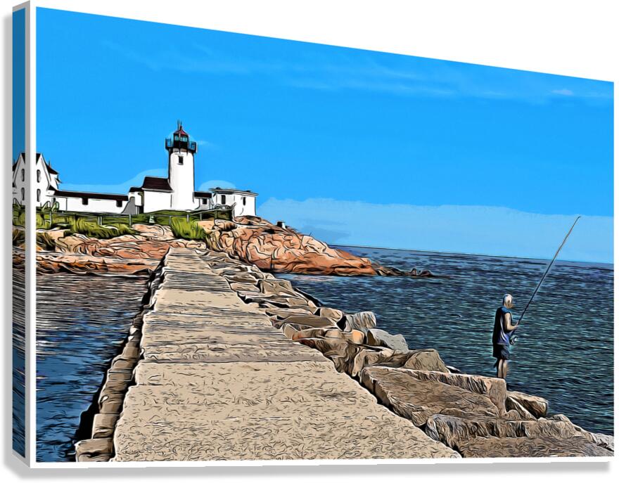 Fishing Near Eastern Point Light in Gloucester Massachusetts -Illus. Canvas Print