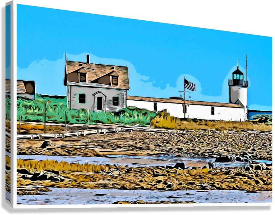 Cape Porpoise Lighthouse At Low Tide in Maine - Illus. Canvas Print