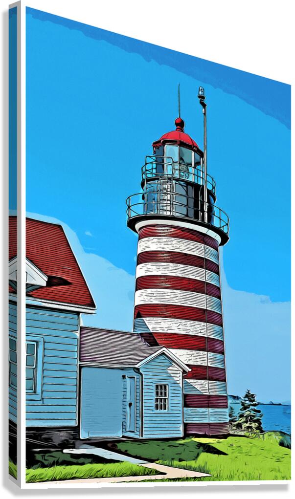 West Quoddy Head Light Striped Tower in Down East Maine - Illus. Canvas Print