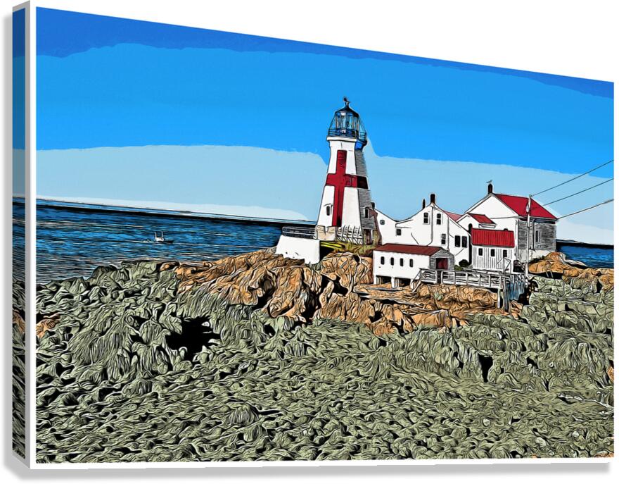 Head Harbor Lighthouse At Low Tide on Campobello Island in Canada - Illus.  Canvas Print