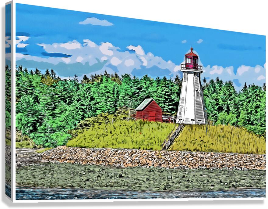 Mulholland Lighthouse on Campobello Island in Canada - Illus.  Canvas Print