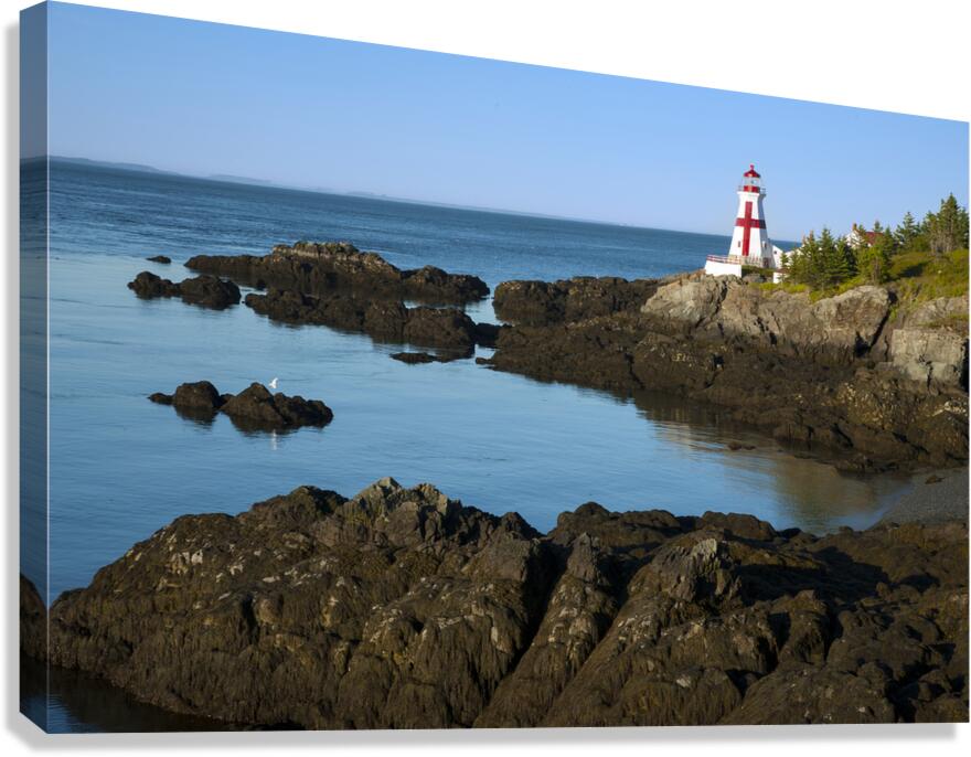 Low Tide by Rocky Shore of Head Harbor Lighthouse Over the Canadian Border  Canvas Print