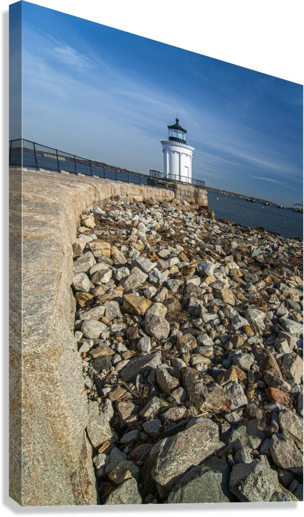 Breakwater Leads to Portland Breakwater Bug Light in Maine Canvas Print