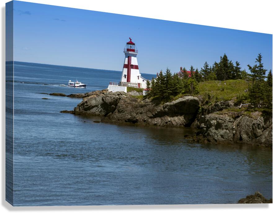 Tour Boat by Head Harbor Light on Campobello Island in Canada  Canvas Print