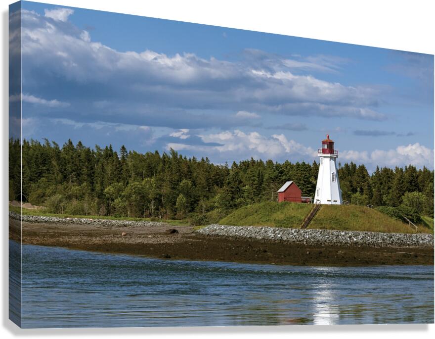 Mulholland Lighthouse on Hilltop During Low Tide in Canada  Canvas Print