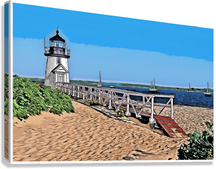 Brant Point Light Overlooking Nantucket Harbor in Massachusetts -Illus. Canvas Print