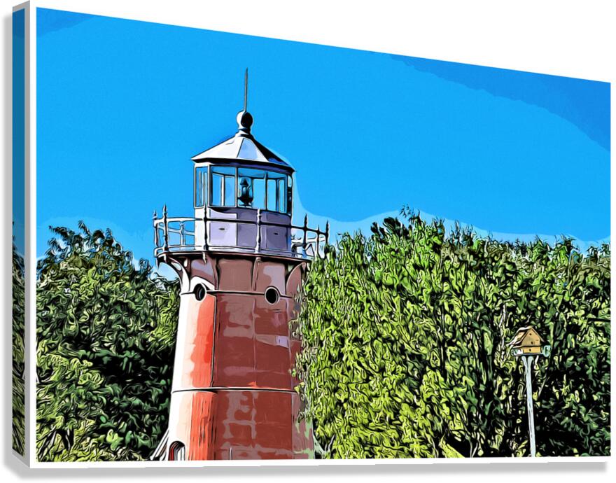 Pink Isle La Motte Lighthouse Tower in Lake Champlain in Vermont - Illus. Canvas Print