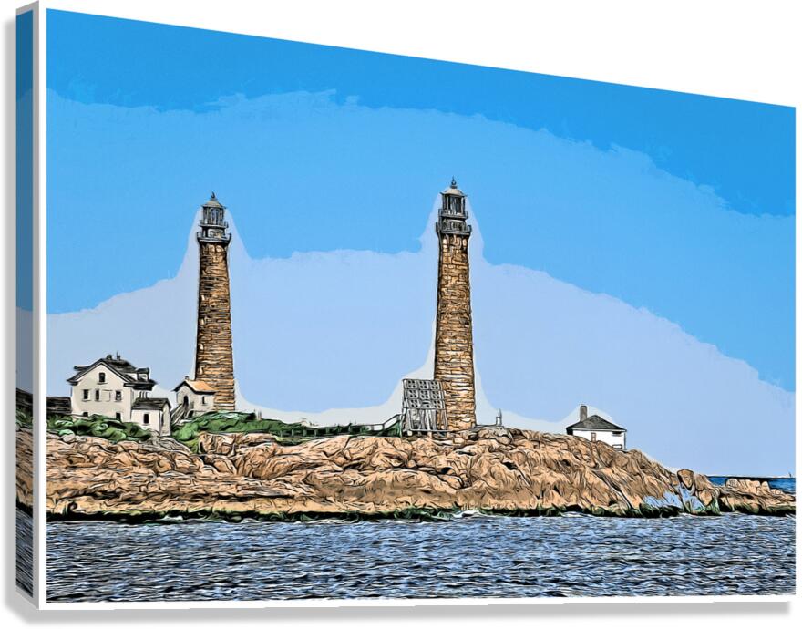 Thacher Island Cape Ann Twin Lights Towers in Rocky Northern Massachusetts - Illus. Canvas Print