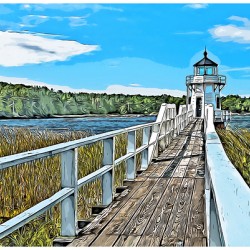 Wooden Walkway to Doubling Point Lighthouse in Maine -Illus.