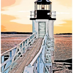 Marshall Point Lighthouse at Sunset in Maine - Illus.
