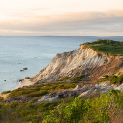 Sandy Cliffs of Moshup Beach on Marthas Vinyard Island as Sun Sets in Massachusetts