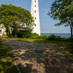 Weathered New London Harbor Lighthouse Tower in Connecticut