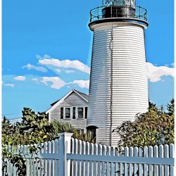 Picket Fence by Plum Island Light in Massachusetts - Illus.