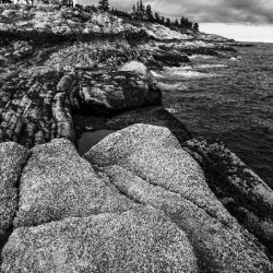 Pemaquid Lighthouse Sits Above Unique Rock Formations in Mid Coast Maine - B&W