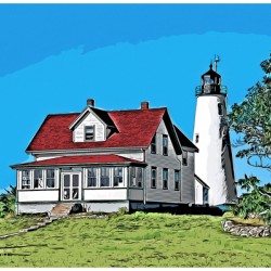Bakers Island Lighthouse on Summer Day in Salem in Massachusetts - Illus.
