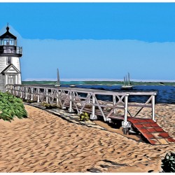Brant Point Light Overlooking Nantucket Harbor in Massachusetts -Illus.