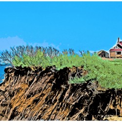 Highland Lighthouse Over Sandy Cliffs on Cape Cod in Massachusetts - Illus.