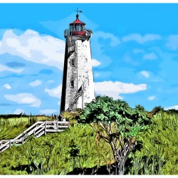 Faulkners Island Lighthouse Tower in Connecticut - Illus.