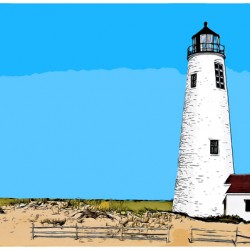 Great Point Lighthouse on Nantucket Island in Massachusetts - Illus.