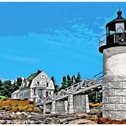 Marshall Point Light with Keepers Museum in Midcoast Maine - Illus.