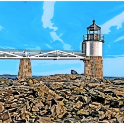 Marshall Point Lighthouse Tower at Low Tide in Maine - Illus.