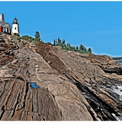 Rock Formations Lead Up to Pemaquid Lighthouse Along Maine Coastline - Illus.