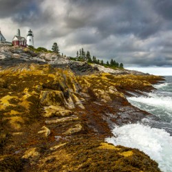 Unique Rock Formations by Pemaquid Point Light at Low Tide in Maine 
