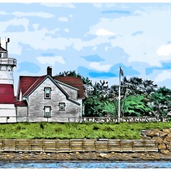 Stratford Point Lighthouse on Overcast Day in Connecticut - Illus.