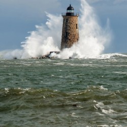 Waves Breaking Around Whaleback Lighthouse in Maine