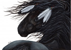 Three white Feathers Horse 