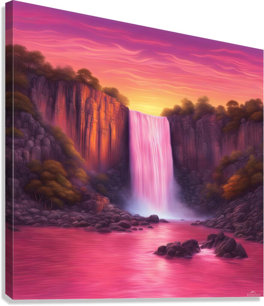 Waterfall & Sunset  Canvas Print