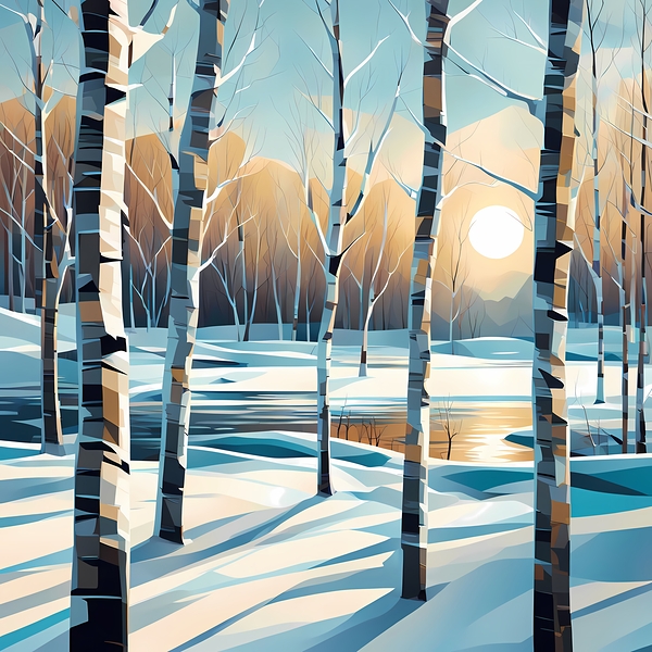 Winter Birch Morning Print