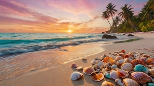 Tropical Serenity: A Sunset Over the Crystal Clear Shore
