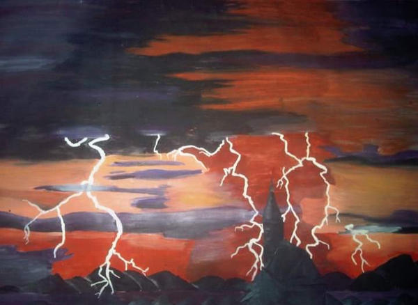 Lightning strikes.  Print