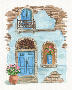 Greece Vintage Door Watercolor by Irina Sztukowsk